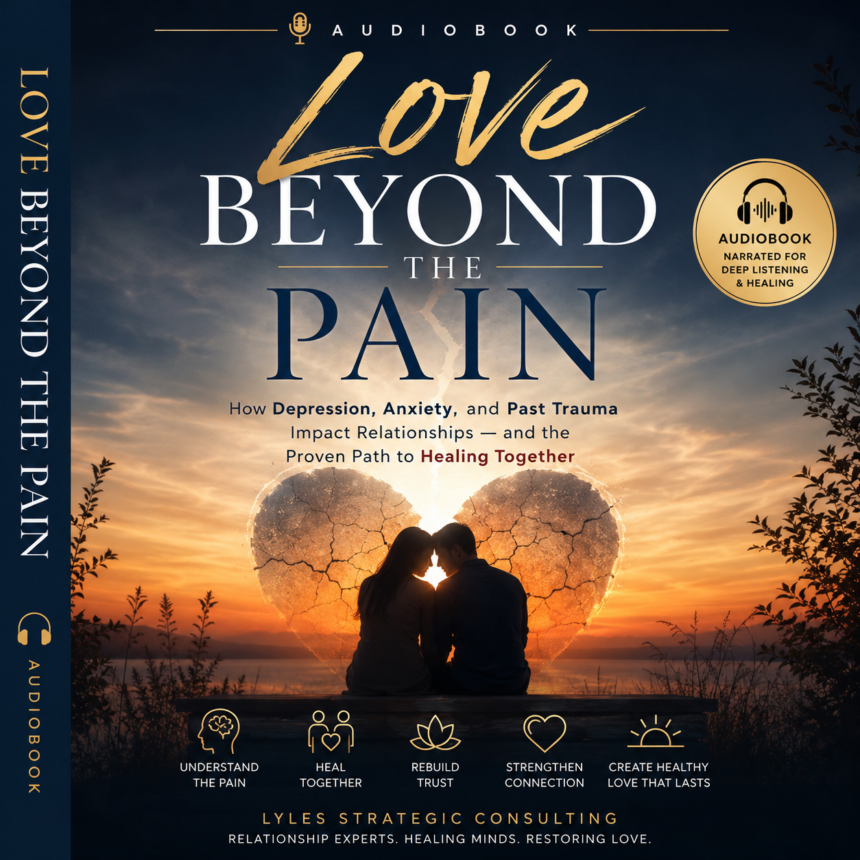Love Beyond the Pain audiobook cover by Lyles Strategic Consulting about healing relationships impacted by depression, anxiety, trauma, trust issues, emotional healing, and communication growth.